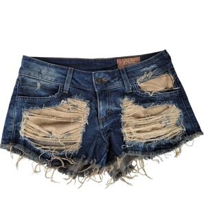 Siwy Women's Blue Distressed Micro Denim Shorts Size 26 Low Rise Y2K